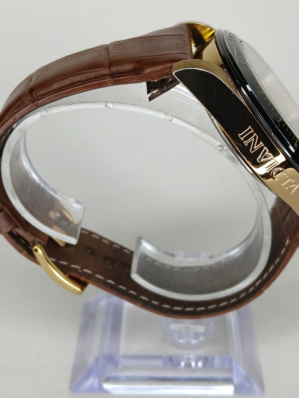 Invicta Speedway 10712 Gold Tone Brown Dial Chronograph Watch 200M Leather - Picture 2 of 10